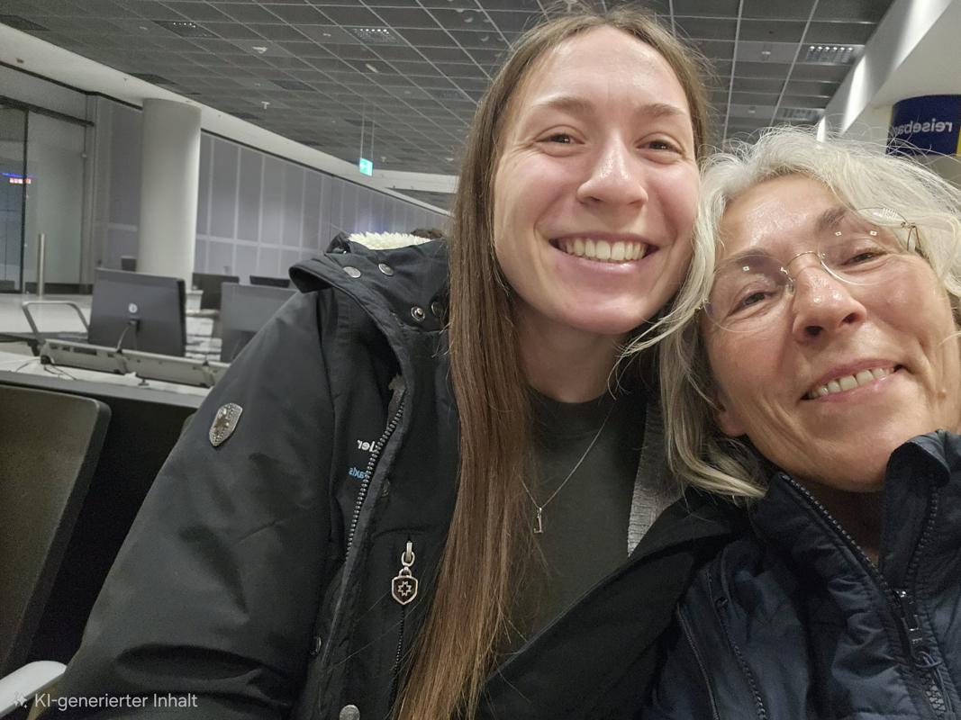 Lisa erwartet uns am Frankfurter Flughafen. 